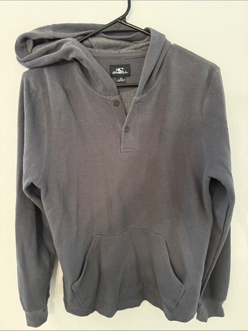 O'Neill Men's Charcoal Gray Hooded Henley Pullover